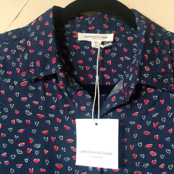 Beach Lunch Lounge Alana Heart and Kiss print button down- long sleeve top - Picture 1 of 14